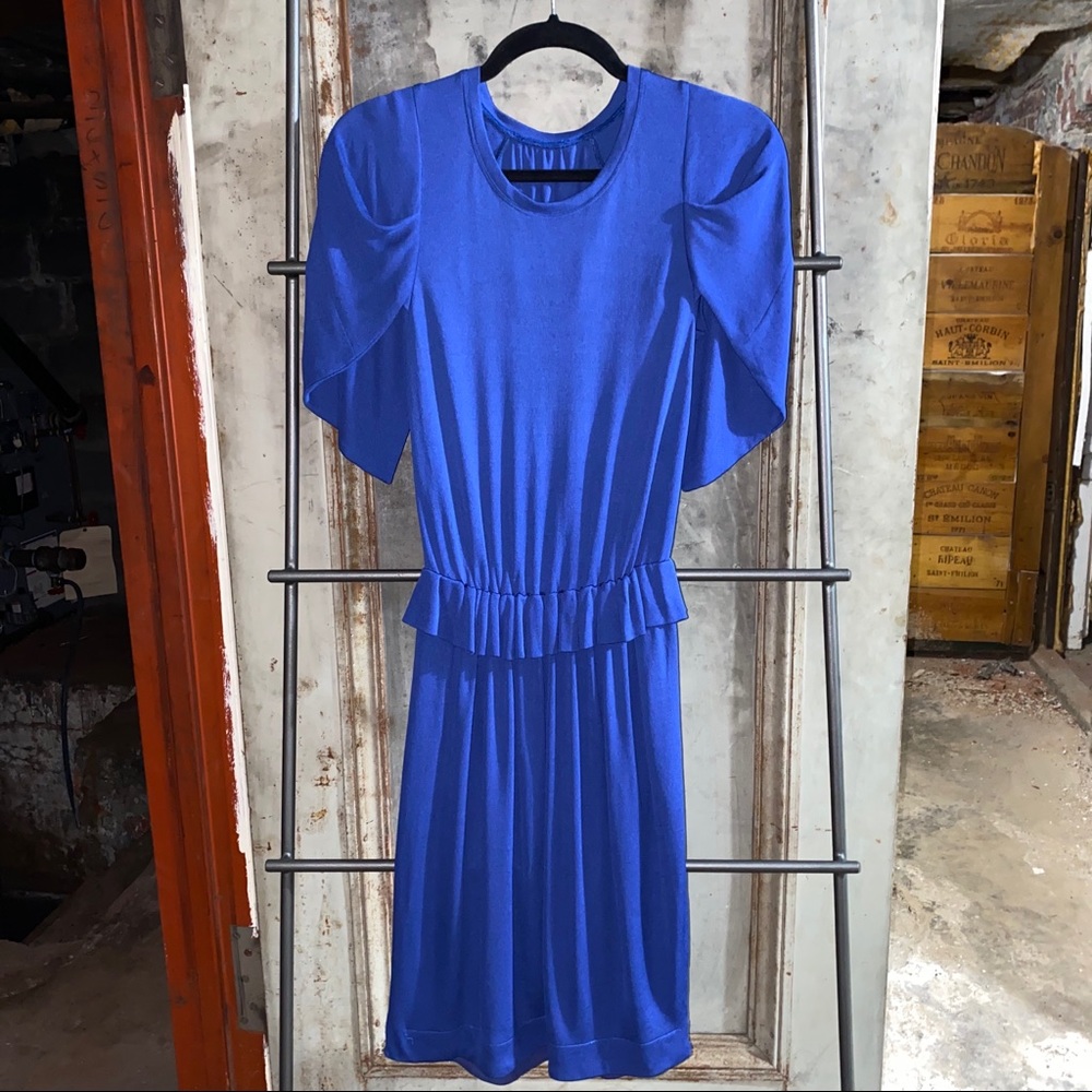 Vionnet Cobalt Blue Cap Sleeve Ruffle Dress